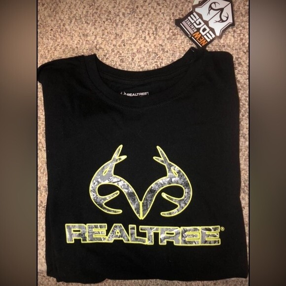 Realtree Sz M Black Lime Camo Logo T-Shirt - Picture 1 of 1